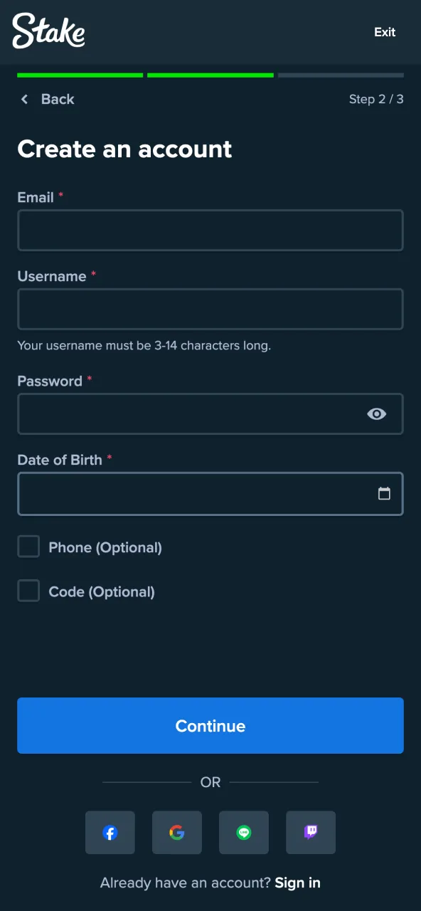 Sign up for a Stake account.