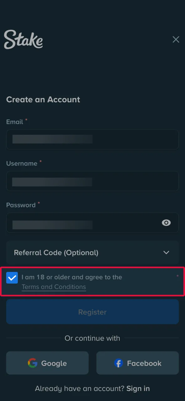 Please review the terms and conditions of the Stake website.